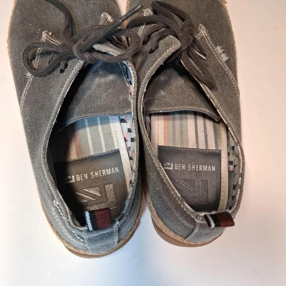 Mens gray canvas espadrille lace up shoes lightweight summer beach casual